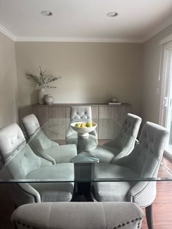 Glass Top Dining Table with 6 Chairs