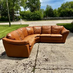 Carmel Brown Sectional Leather Couch 