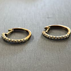 Women’s 14K Yellow Gold Hoops Earrings With Natural Diamonds 2.5 Grams