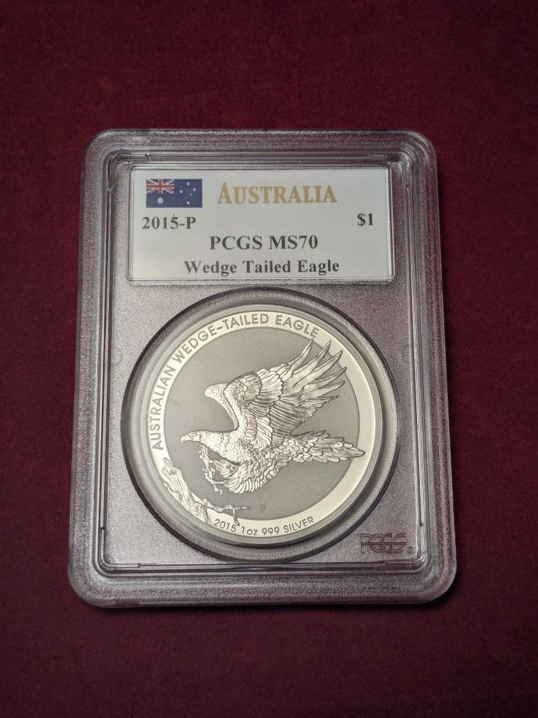 Silver .999 Coin Australia Wedge Tailed Eagle 2015 PCGS MS70