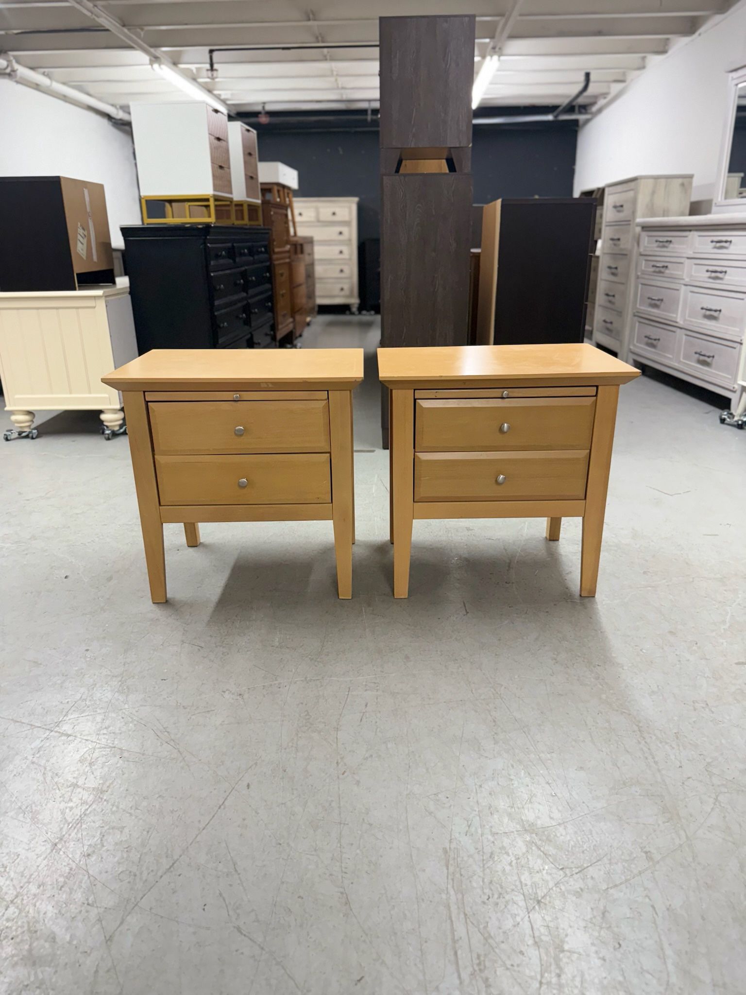 2 Matching Natural Wood Nightstands/ Nightstand Set / End Tables / Side Tables