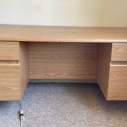 Large Wood Desk With Filing Cabinets, Free Chair