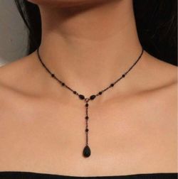 1pc Gothic Beaded Water Drop Y-Shaped Necklace, Black Vintage Witch Style