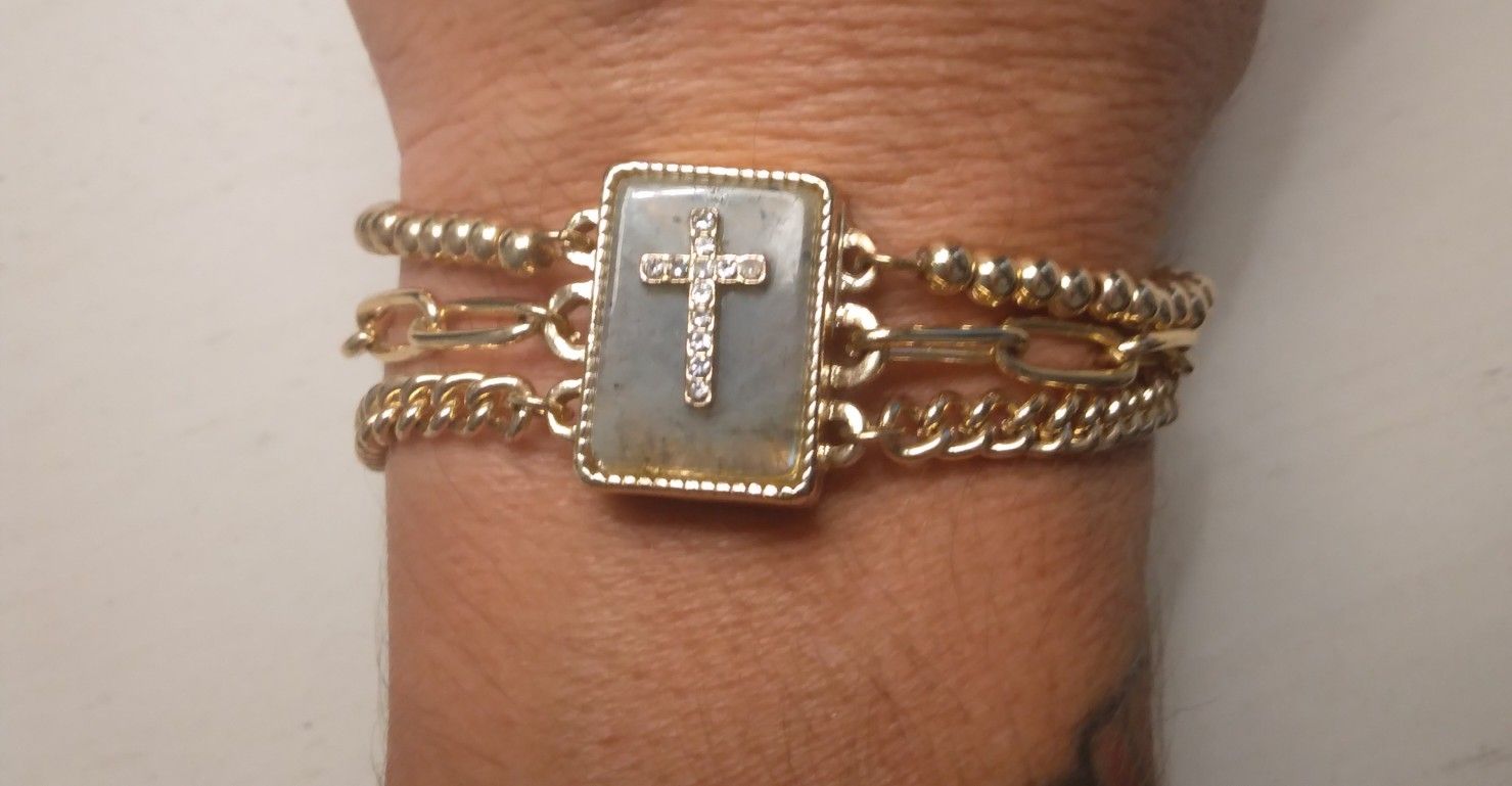 14 Karat Gold Plated Cross Bracelet