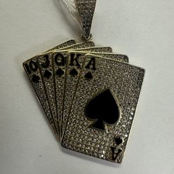 14K Playing Card Pendant With Clear Stones 