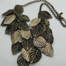 Gold Tone Leaf Tiered Dangle Necklace