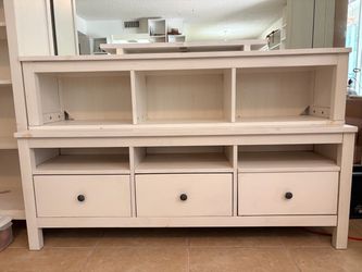 White Wood TV Stand with Drawers and Shelves