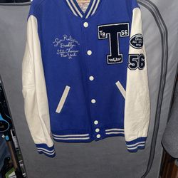 Varsity jacket, leather sleeve