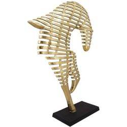 Gold 39 in. x 64 in. Metal Horse on Stand Sculpture