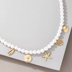 Tocona Luxury Pearl Stone Shell Pendant Necklace for Women  Star Heart Chain Choker Necklace