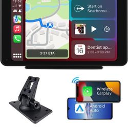 Plimpton 2024 Portable Apple Carplay/Android Auto Screen for Car, 7 Inch IPS Touch Screen Wireless Car Play Driveplay Multimedia Player with Voice Con