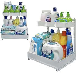 Under Sink Organizer, Bathroom Counter Organizer, 2 Packs 2-Tier Metal