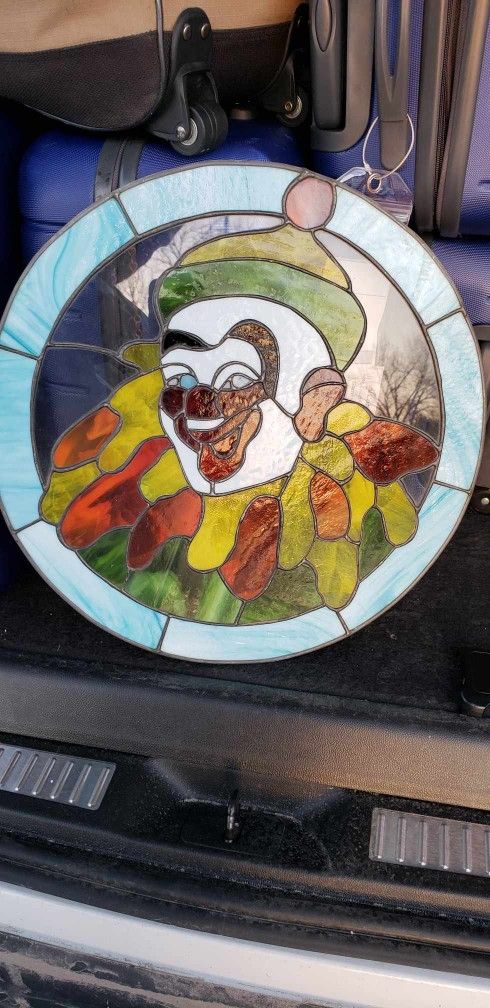 Large Stain glass Sun Catcher Clown