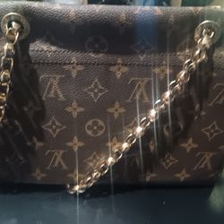 Louis Vuitton Victoire Shoulder Bag M41730 Monogram Canvas Calfskin Brown Black Gold Hardware Chain (Good)