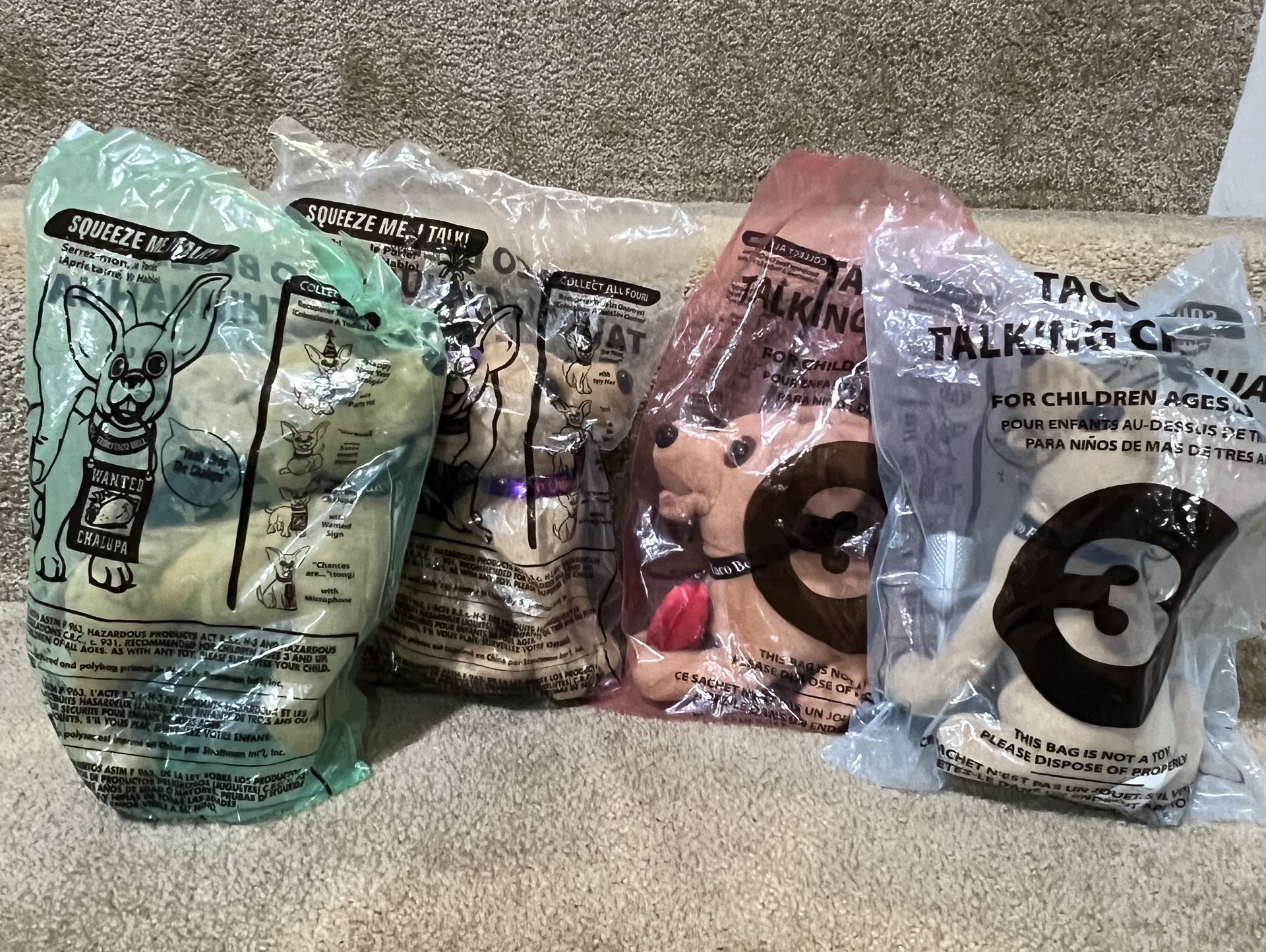 lot of 4 Vintage Yo Quiero Taco Bell Dog 6” Chihuahua Stuffed Plush - SEALED!