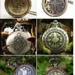 New Alice In Wonderland Pocket Watch w Chain SHIPPING AVAILABLE