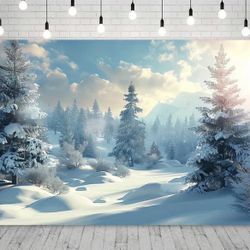 Christmas Winter Wonderland Forest Polyester Cloth Backdrop 