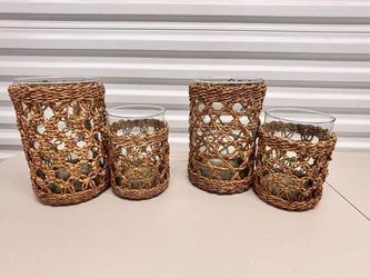 Set of 4 Woven Glass Candle Holders