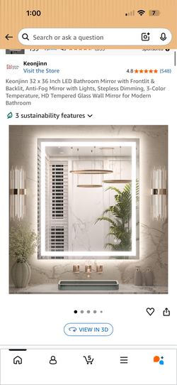LED Bathroom Mirror 36” x 32” Anti-Fog w/ Lights (Modern)