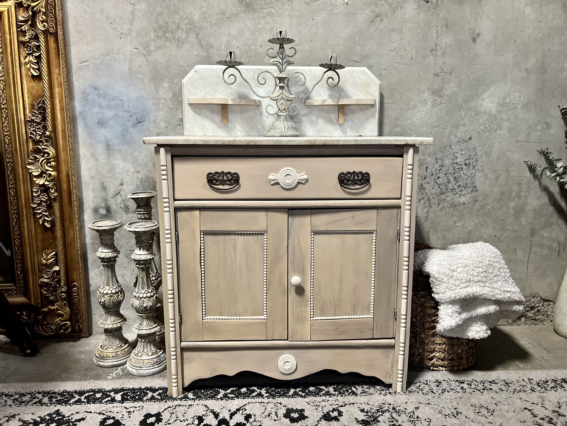 Antique Marble Top Washstand Cabinet