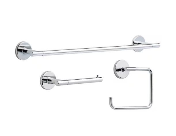 Delta Lyndall 3-Piece Bath Hardware Set with 24 in. Towel Bar, Toilet Paper Holder, Towel Ring in Polished Chrome