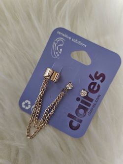 rhinestone stud and chain ear cuff earrings