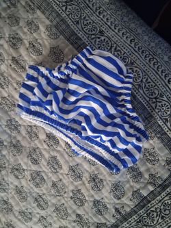 Blue and White Striped Bandeau Bikini Top