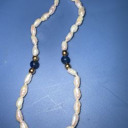Vintage 14k Gold Lapis Lazuli And Fresh Water Pearl Bracelet 