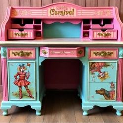 Custom Order Option: Antique Rolltop Writer's Desk Retro Vintage Carnival Circus Clown Core Showgirl