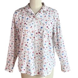 LL Bean Floral Wrinkle Free Blouse Size XL