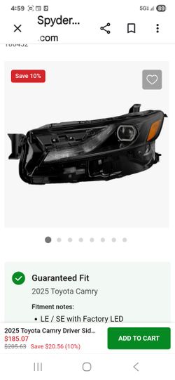 Retail $279.00) 81150-AQ040 LED Headlight Assembly for 2024–2025 Toyota Camry right passenger side