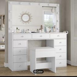 Large Mirror Vanity LED with stool and drawers