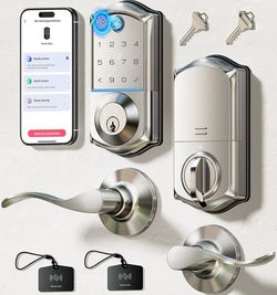 Veise VE017-L Fingerprint Smart Lock with 2 Lever Handle Set, Satin Nickel -NEW (3351/11)