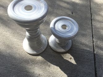 Blue and white glass candle holders