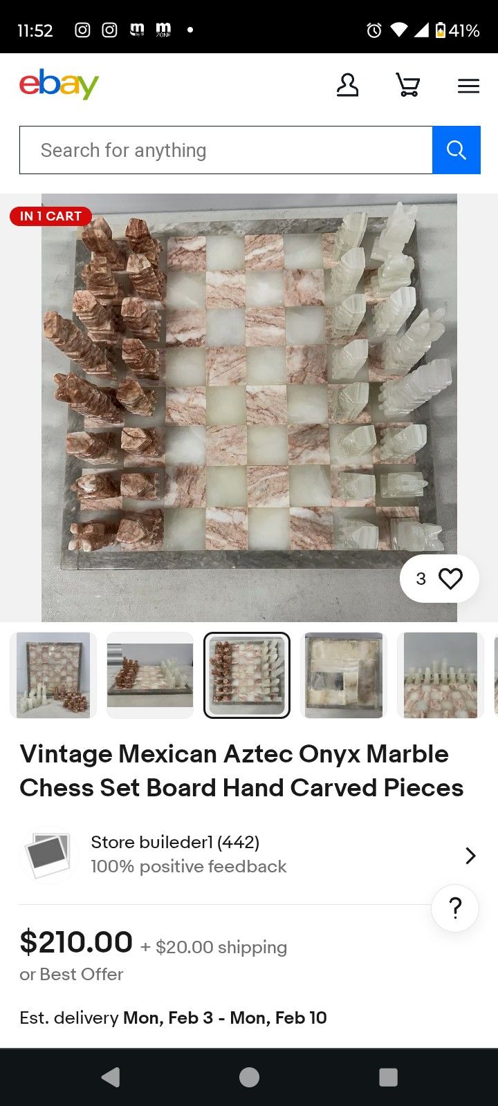 Vintage Mexican Aztec Onyx Marble Chess Set Board Hand Carved Pieces