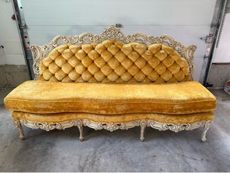 Vintage Yellow Crushed Velvet Sofa