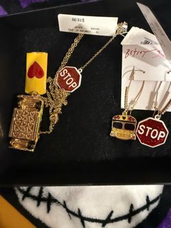 Betsy Johnson bus driver earrings and necklace