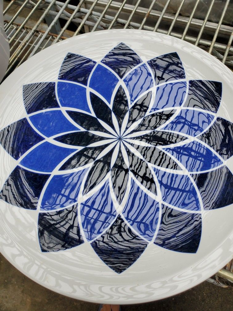 Centura By Corning, Atomic Blue Dahlia/Lotus Flower Serving Plate & Bowl