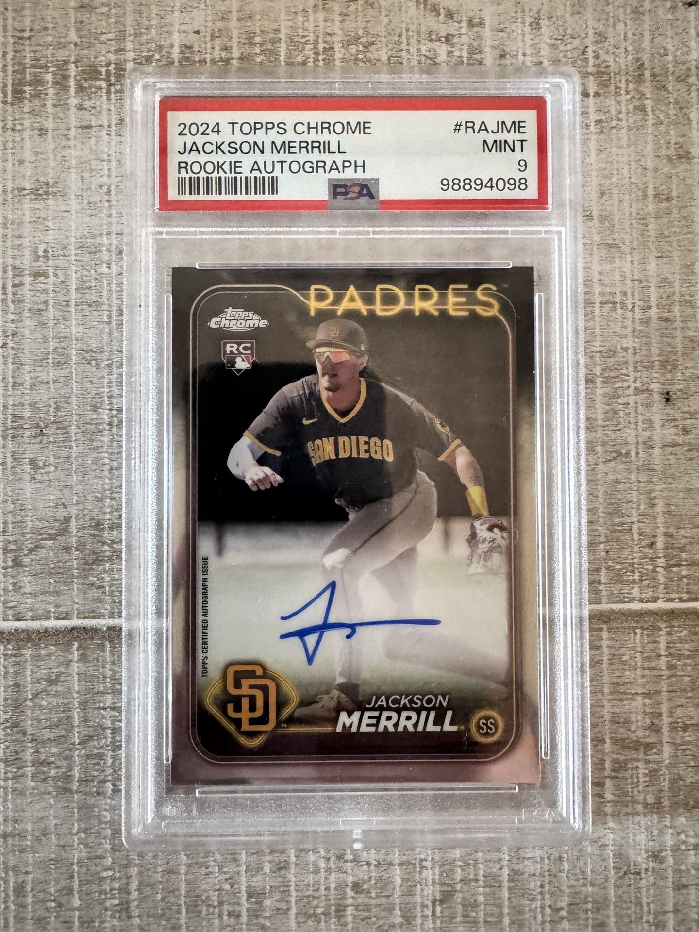 2024 JACKSON MERRILL Topps Chrome Autograph Auto Rookie RC #RA-JME PSA 9