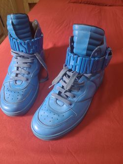 Moschino Blue Leather High-Top Sneakers