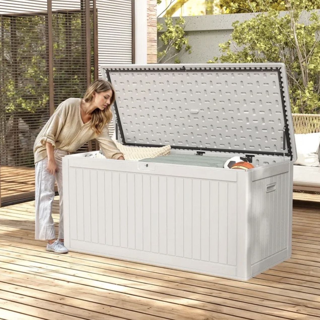 **SALE TODAY**OUTDOOR DECK BOX XXXL SIZE 260 GALLONS WATERPROOF  AND LOCKABLE BRAND NEW IN BOX!!!