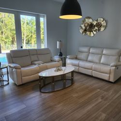 Beautiful White Leather Living Room Set.