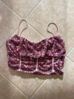 Floral Mesh Ruched Corset Crop Top