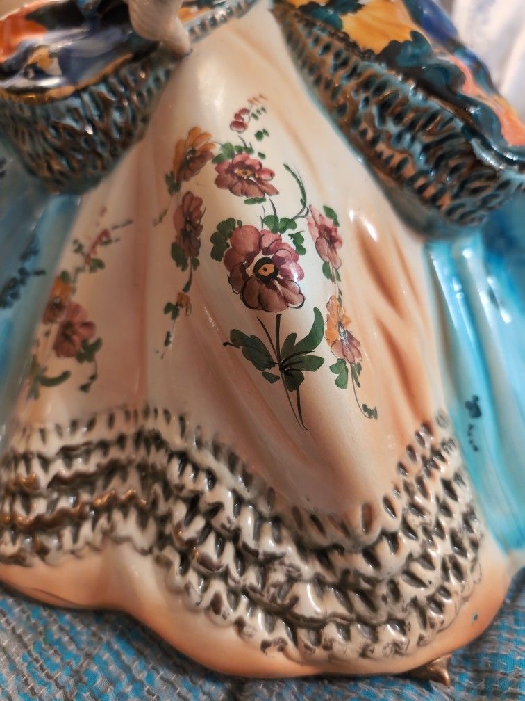 1930s Large Victorian Lady Figurine Sitting on Vanity Stool 15 Inches Tall and Wide