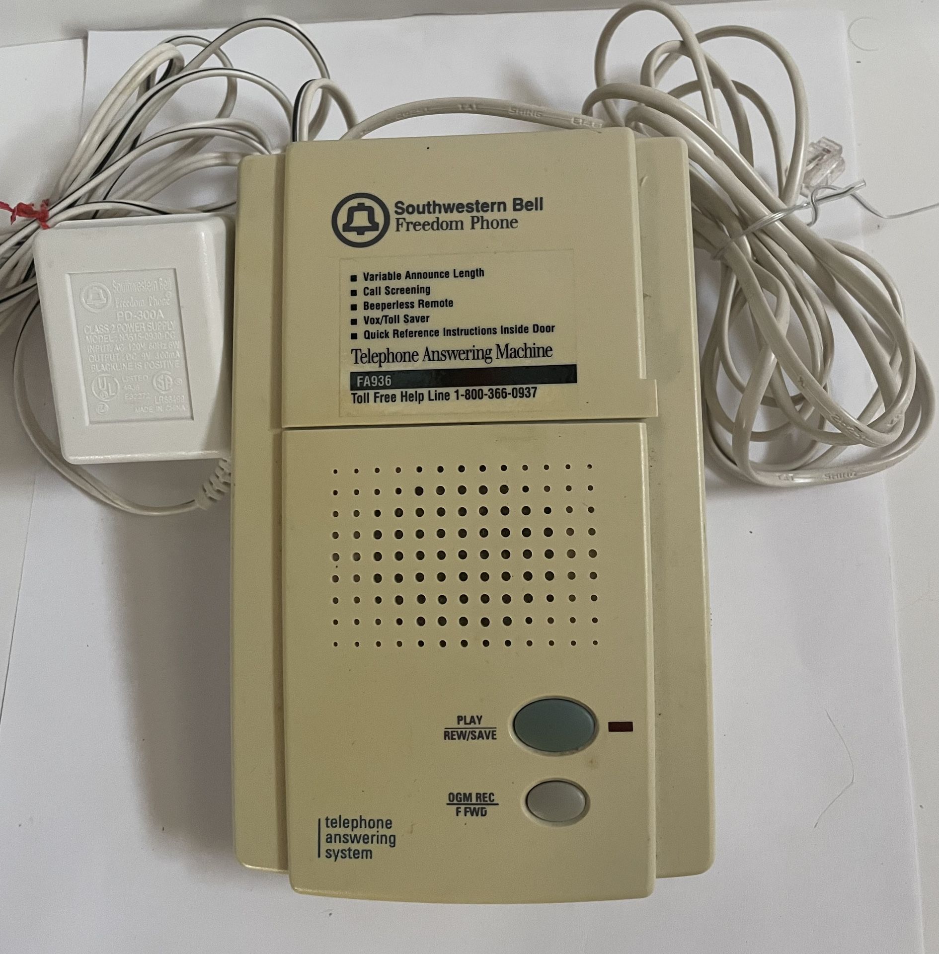 Southwestern Bell Freedom Phone Telephone Answering Machine Fa936