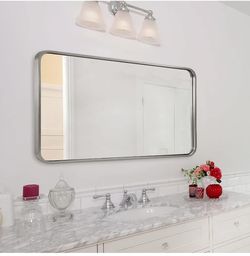 ANDY STAR Bathroom Mirror 24X40 Inch, Brushed Nickel for Vanity, Rounded Rectangle, Wall-Mounted Horizontal or Vertical