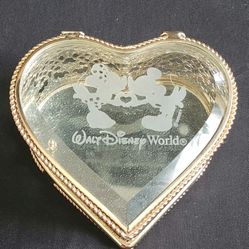 Disney World Glass Heart Gold Filigree Box Mickey Mouse Minnie Arribas Bros 