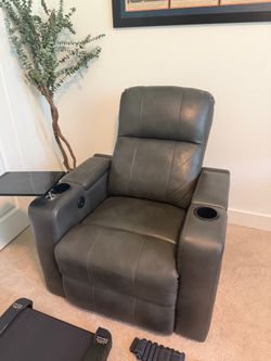 Gray Leather Power Recliner with Cup Holders