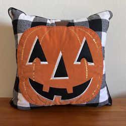 Halloween Pillow Pumpkin on Buffalo Check 