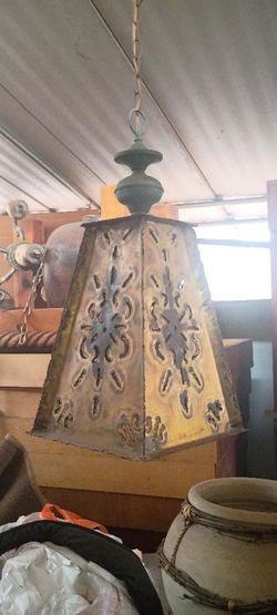 Vintage Punched Tin Hanging Lantern Light
